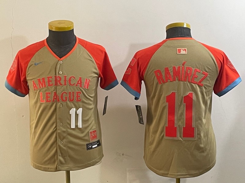 Youth American League #11 José Ramírez Cream Number 11 White 2024 All-Star Limited Stitched Jerseys