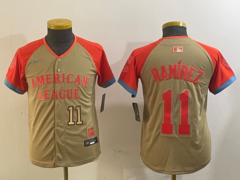 Youth American League #11 José Ramírez Cream Number 11 Gold 2024 All-Star Limited Stitched Jerseys