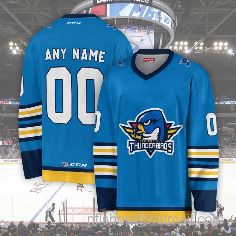 Springfield Thunderbirds Custom Blue CCM Hockey Stitched Jersey