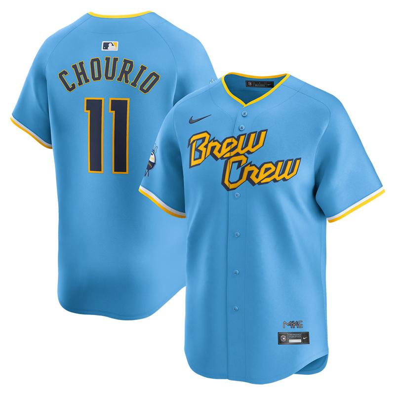 Men's Milwaukee Brewers #11 Jackson Chourio  Light Blue City Connect Nike Limited Stitched Baseball MLB Jersey