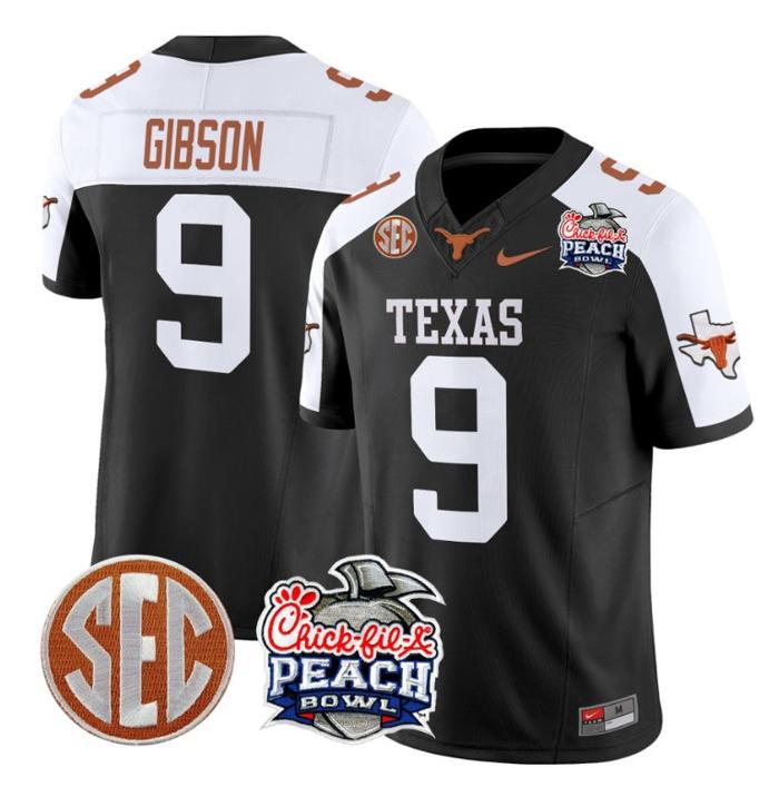 Men's Nike Jerrick Gibson Jersey #9 Texas Longhorns Peach Bowl Patch FUSE Vapor Limited NCAA FB Stitched Black Alternate
