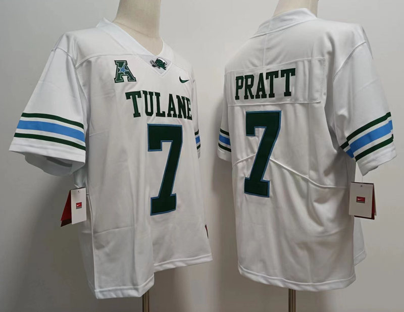 Men's Tulane Green Wave #7 Michael Pratt White Vapor Limited Nike NCAA Football Stitched Jersey
