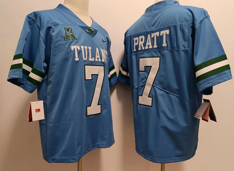 Men's Tulane Green Wave #7 Michael Pratt Blue Vapor Limited Nike NCAA Football Stitched Jersey
