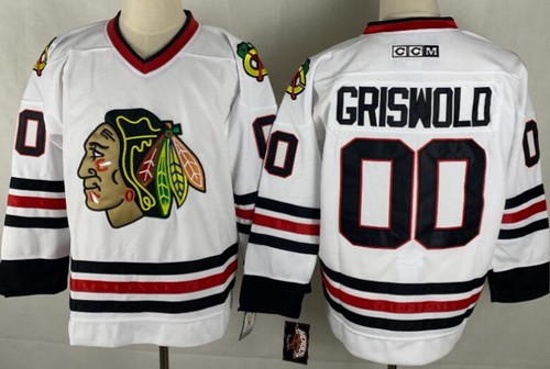Men's Chicago Blackhawks #00 Clark Griswold White Throwback NHL Stitched Hockey Jersey