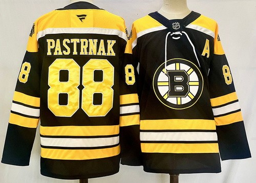 Men's Boston Bruins #88 David Pastrnak Black With A Patch Authentic NHL Stitched Hockey Jersey