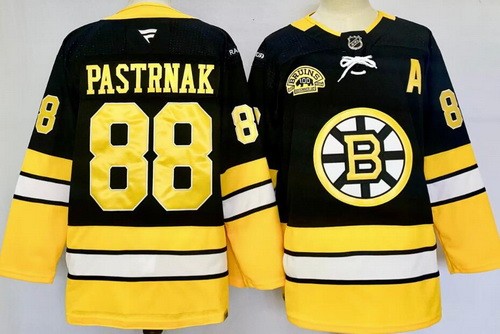 Men's Boston Bruins #88 David Pastrnak Black 100th Anniversary With A Patch Authentic NHL Stitched Hockey Jersey