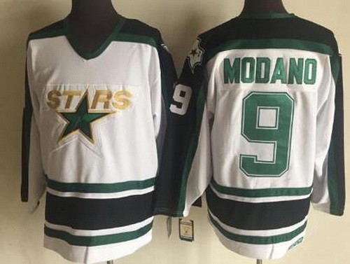Men's Dallas Stars #9 Mike Modano White Throwback NHL Stitched Hockey Jersey