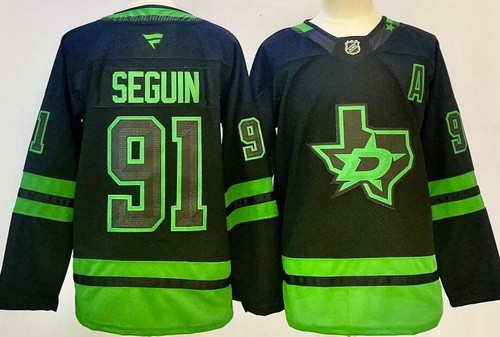 Men's Dallas Stars #91 Tyler Seguin Black Alternate With A Patch Authentic NHL Stitched Hockey Jersey