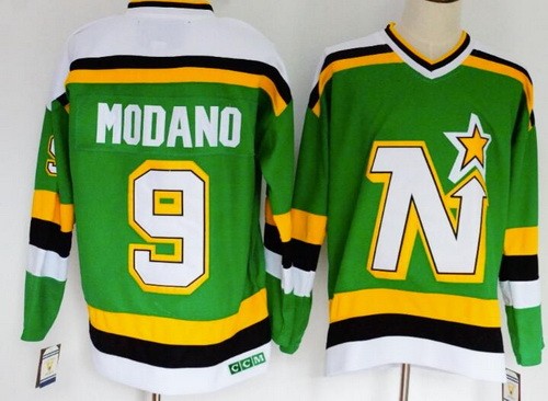 Men's Dallas Stars #9 Mike Modano Green Throwback NHL Stitched Hockey Jersey
