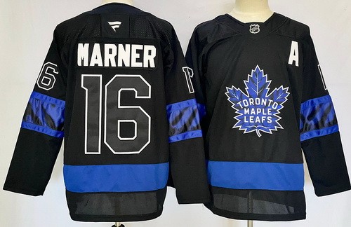 Men's Toronto Maple Leafs #16 Mitch Marner Black Alternate With A Patch Authentic NHL Stitched Hockey Jersey