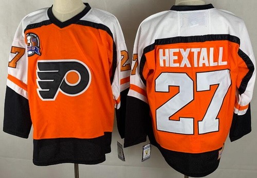 Men's Philadelphia Flyers #27 Ron Hextall Orange Throwback CCM Vintage 1997 Stanley Cup Final Retro Stitched Hockey Jersey