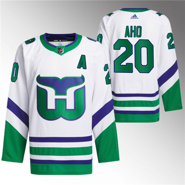 Men's Hartford Whalers #20 Sebastian Aho White 2023-24 Stitched Jersey