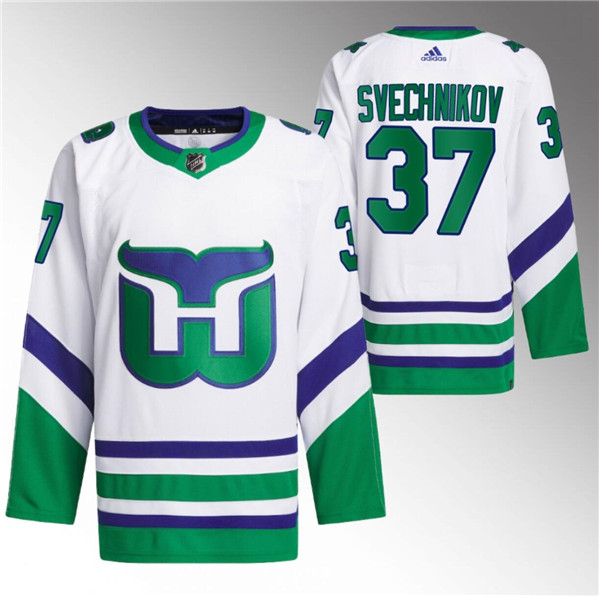 Men's Hartford Whalers #37 Andrei Svechnikov White 2023-24 Stitched Jersey
