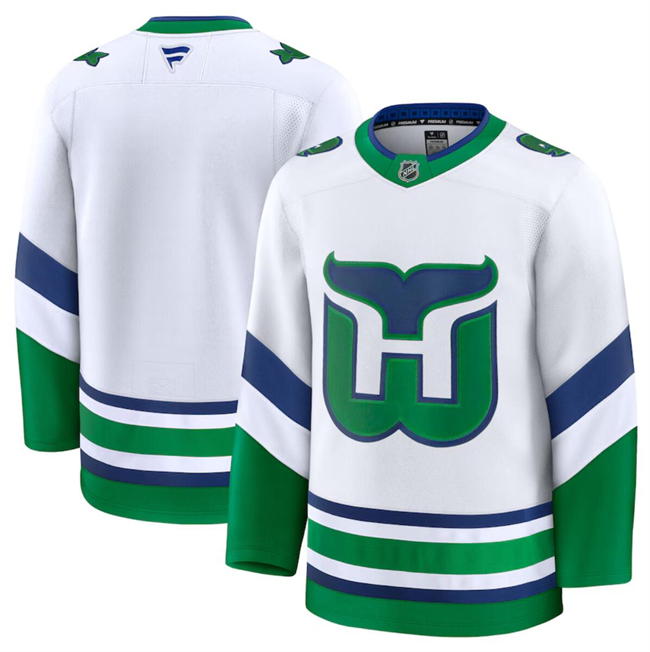 Men's Hartford Whalers Blank White 2024-25 Throwback Stitched Hockey Jersey