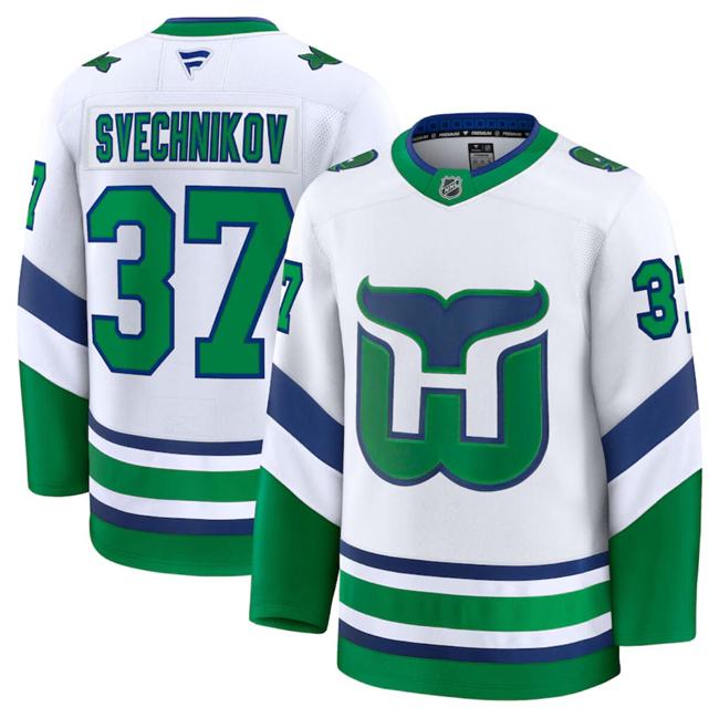 Men's Hartford Whalers #37 Andrei Svechnikov White 2024-25 Throwback Stitched Hockey Jersey