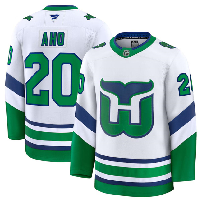 Men's Hartford Whalers #20 Sebastian Aho White 2024-25 Throwback Stitched Hockey Jersey