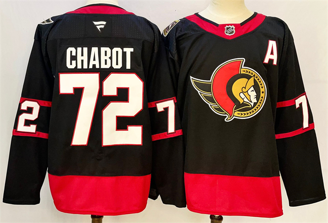 Men's Ottawa Senators #72 Thomas Chabot Black 2024-25 With A Patch Home Stitched Jersey