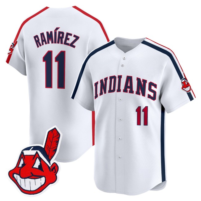 Men's Cleveland Indians #11 Jose Ramirez White Ricky 'Wild Thing' Vaughn Limited Jersey