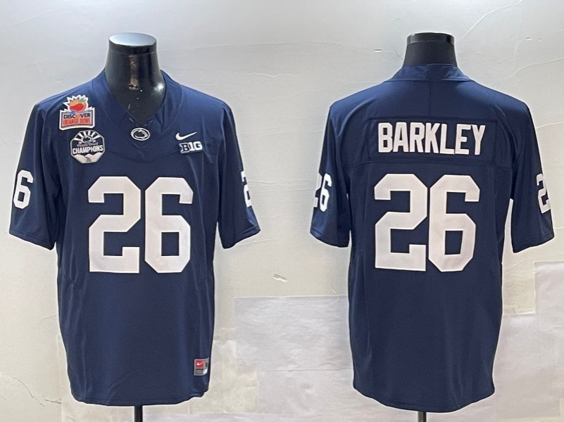 Men's Penn State Nittany Lions #26 Saquon Barkley Navy 2024 Fiesta Bowl Champions and Discover Orange Bowl Patch F.U.S.E. Vapor Limited Stitched Jersey