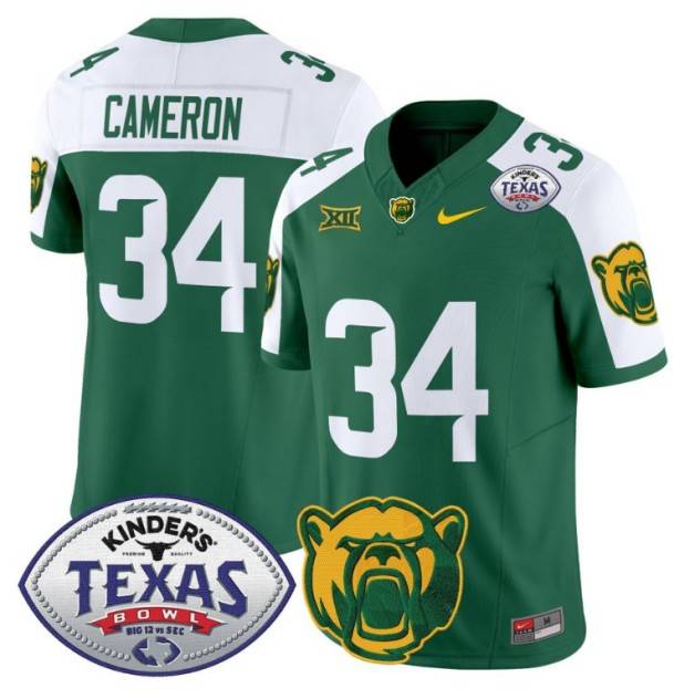 Men's Nike Josh Cameron Jersey #34 Baylor Bears 2024 Texas Bowl FUSE Limited NCAAF Stitched Green Alternate