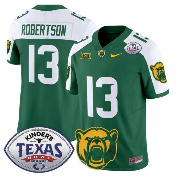 Men's Nike Sawyer Robertson Jersey #13 Baylor Bears 2024 Texas Bowl FUSE Limited NCAAF Stitched Green Alternate