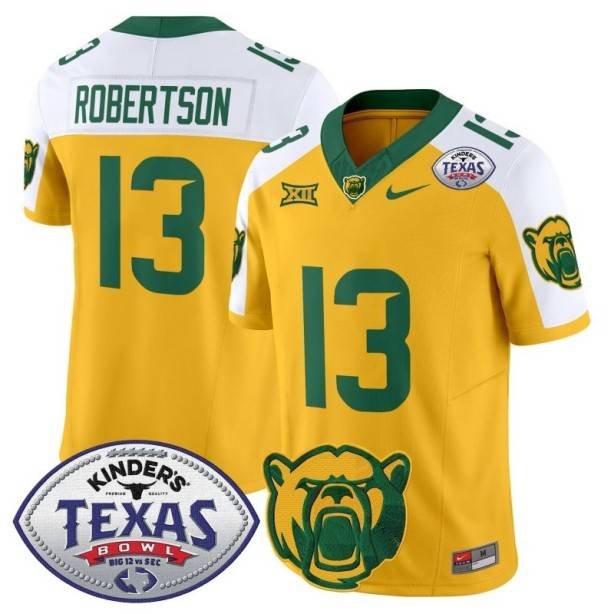 Men's Nike Sawyer Robertson Jersey #13 Baylor Bears 2024 Texas Bowl FUSE Limited NCAAF Stitched Gold Alternate