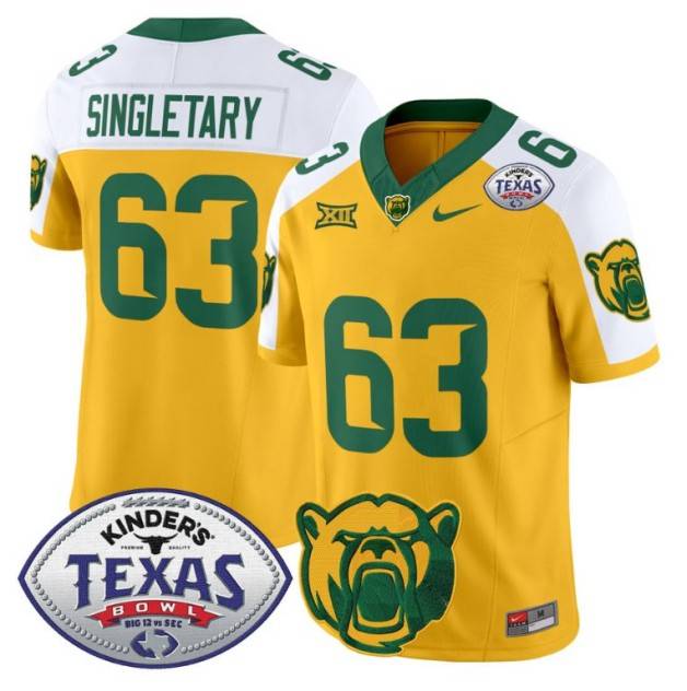 Men's Nike Mike SingletaryJersey #63 Baylor Bears 2024 Texas Bowl FUSE Limited NCAAF Stitched Gold Alternate