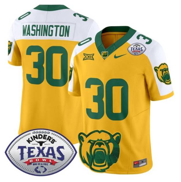 Men's Nike Bryson Washington Jersey #30 Baylor Bears 2024 Texas Bowl FUSE Limited NCAAF Stitched Gold Alternate