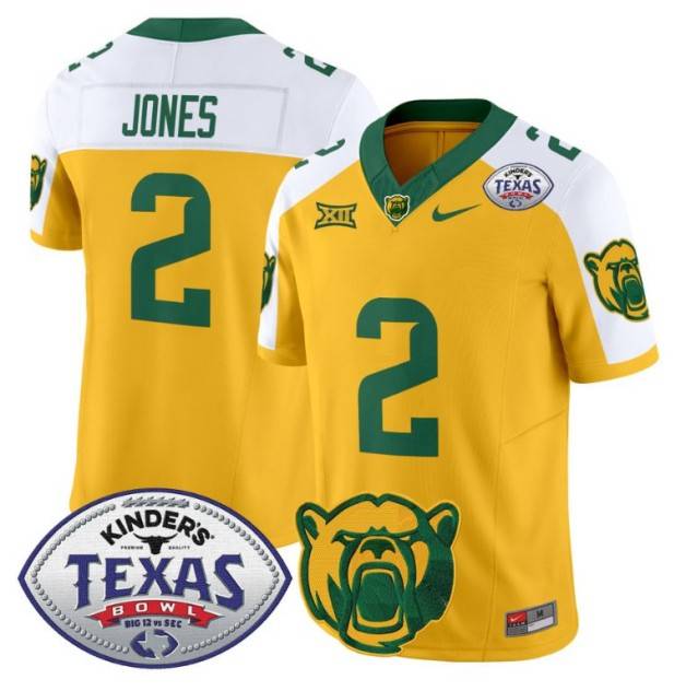 Men's Nike Matt Jones Jersey #2 Baylor Bears 2024 Texas Bowl FUSE Limited NCAAF Stitched Gold Alternate