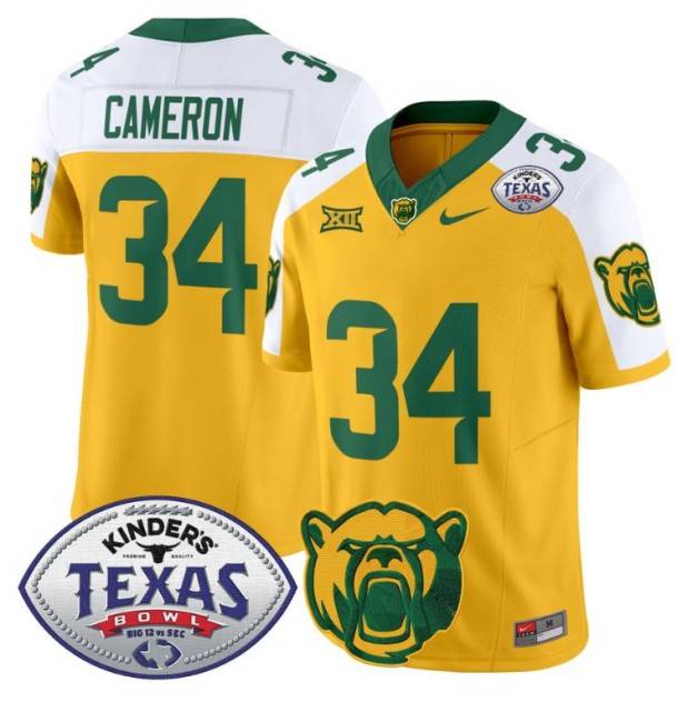 Men's Nike Josh Cameron Jersey #34 Baylor Bears 2024 Texas Bowl FUSE Limited NCAAF Stitched Gold Alternate