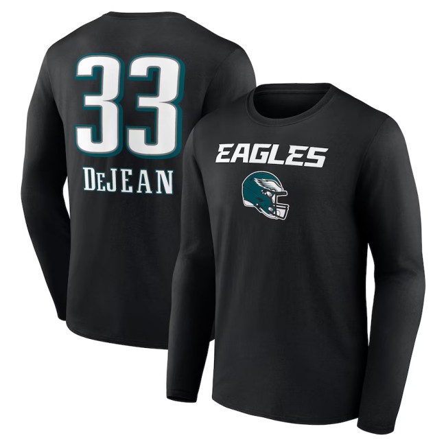 Men's Cooper DeJean Black Philadelphia Eagles Team Wordmark Name & Number Long Sleeve T-Shirt