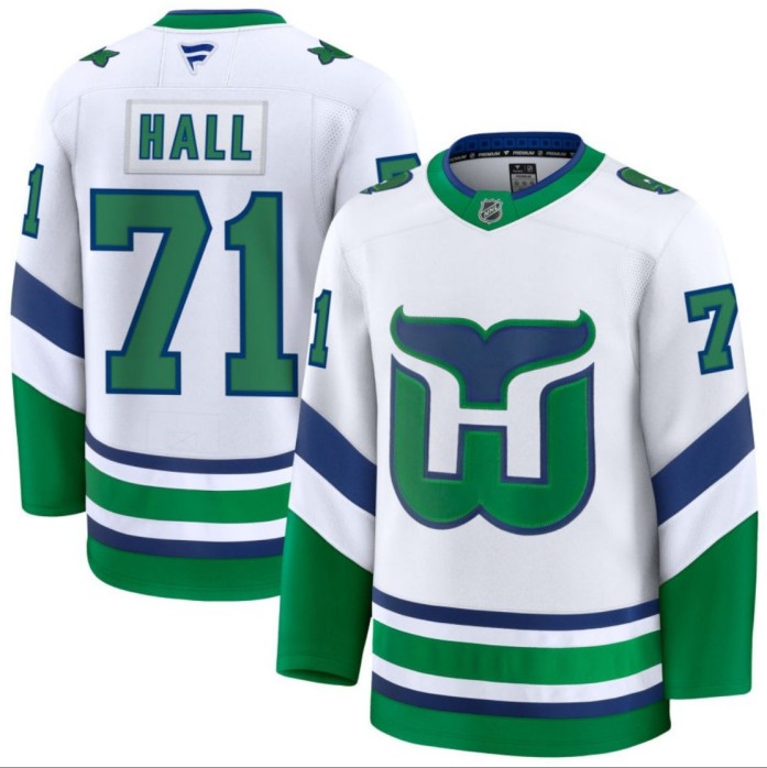 Men's Hartford Whalers #71 Taylor Hall White Stitched Hockey Jersey