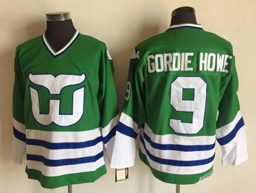 Men's Hartford Whalers #9 Gordie Howe Replica Vintage Stitched Hockey Jersey