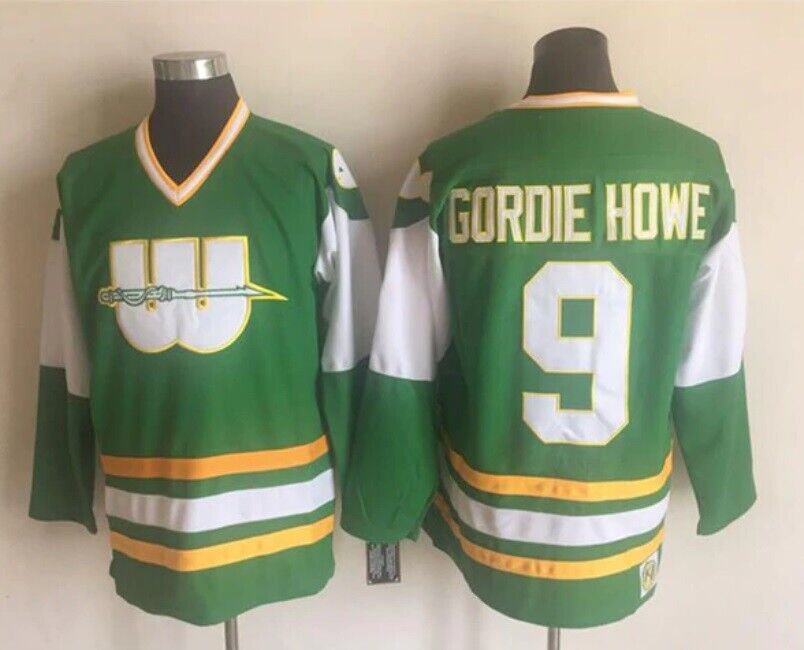 Men's Hartford Whalers #9 Gordie Howe New England Replica Vintage Stitched Hockey Jersey