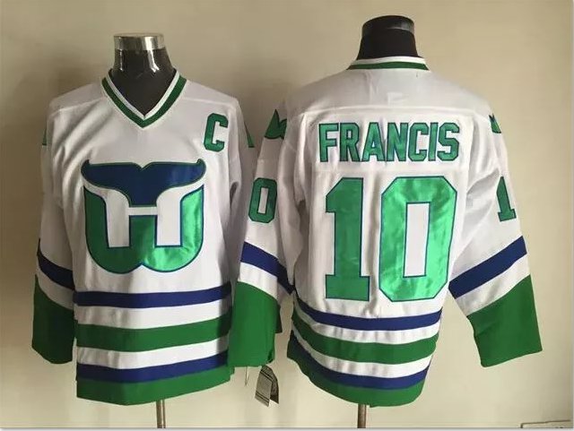 Men's Hartford Whalers #10 Ron Francis White Replica Vintage Stitched Hockey Jersey