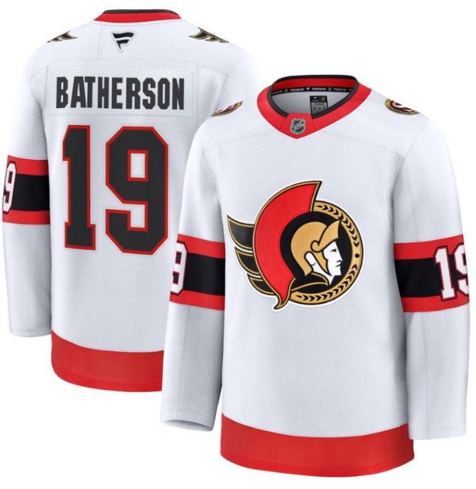 Men's Ottawa Senators #19 Drake Batherson White 2025 Premium Away Stitched Hockey Jersey
