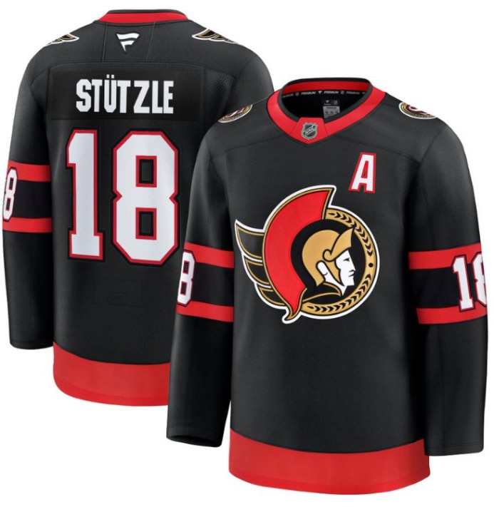 Men's Ottawa Senators #18 Tim Stutzle Black 2025 Premium Home Stitched Hockey Jersey 