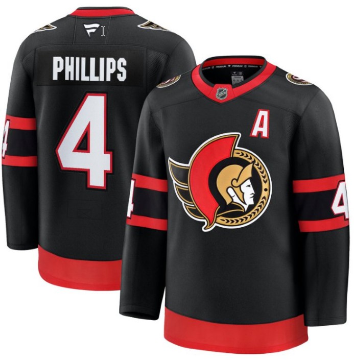 Men's Ottawa Senators #4 Chris Phillips Black 2025 Premium Home Stitched Hockey Jersey