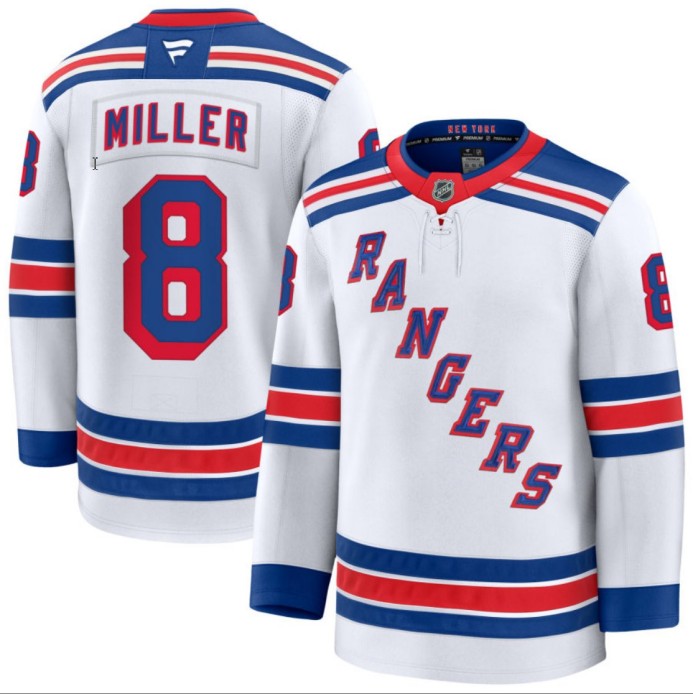 Men's New York Rangers #8 J.T. Miller White 2025 Stitched Hockey Jersey