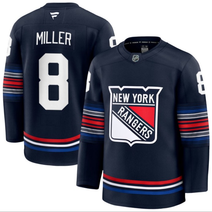 Men's New York Rangers #8 J.T. Miller Navy 2025 Stitched Hockey Jersey