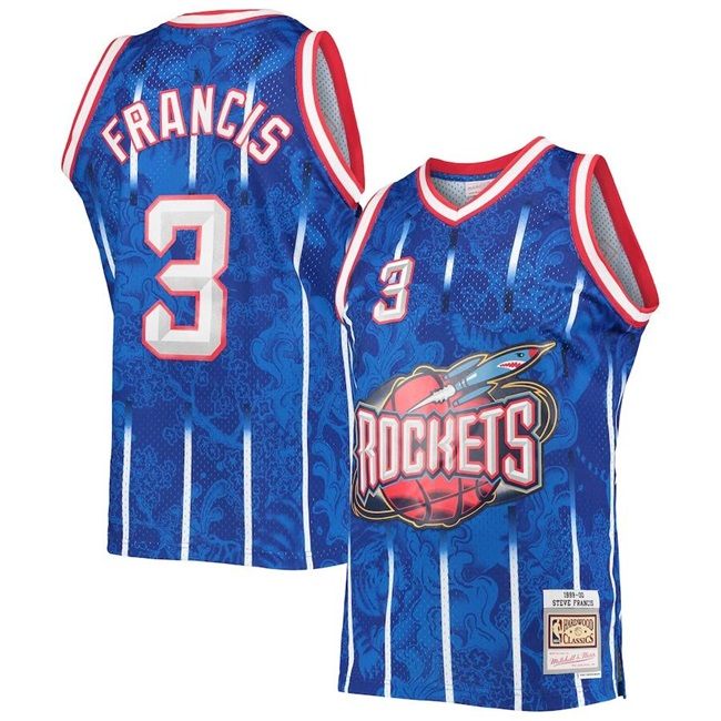 Men's Houston Rockets #3 Steve Francis Blue 1999-2000 MN Throwback Hardwood Classics Swingman Stitched Basketball Jersey