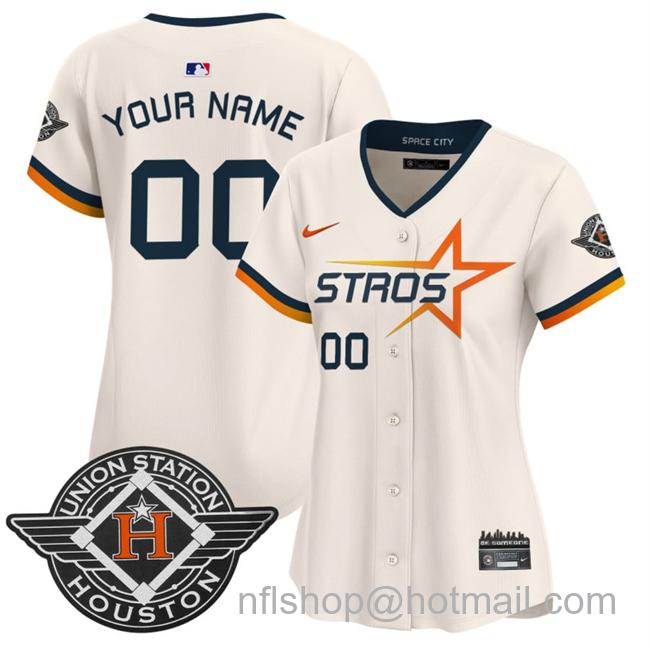 Women's Houston Astros Active Player Custom Cream 2025 City Connect Limited Stitched Baseball Jersey(Run Small)