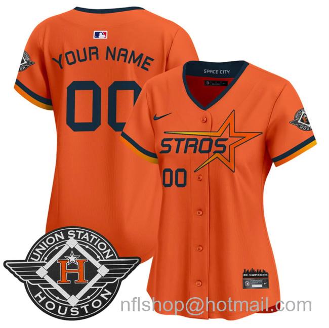 Women's Houston Astros Active Player Custom Orange 2025 City Connect Limited Stitched Baseball Jersey(Run Small)