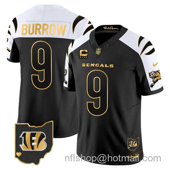 Youth Cincinnati Bengals #9 Joe Burrow Black 2025 F.U.S.E. Gold Vapor Limited Alternate Stitched Football Jersey