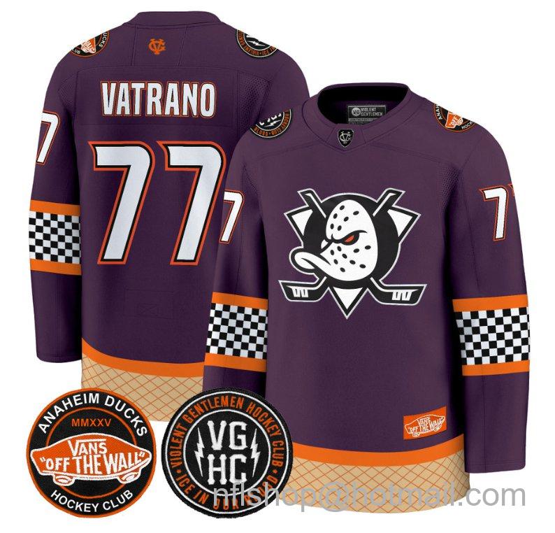 Men's Anaheim Ducks Frank Vatrano #77 Checkerboard 2025 Premium Stitched Purple Jersey