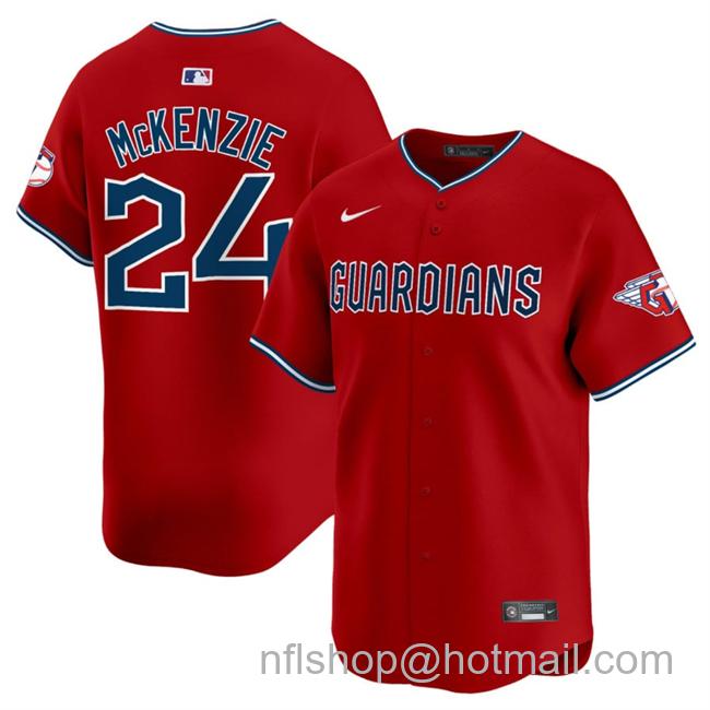 Men's Cleveland Guardians #24 Triston McKenzie Red Alternate Limited Stitched Baseball Jersey