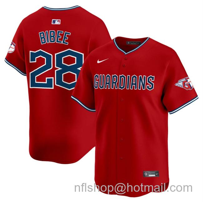 Men's Cleveland Guardians #28 Tanner Bibee Red Alternate Limited Stitched Baseball Jersey
