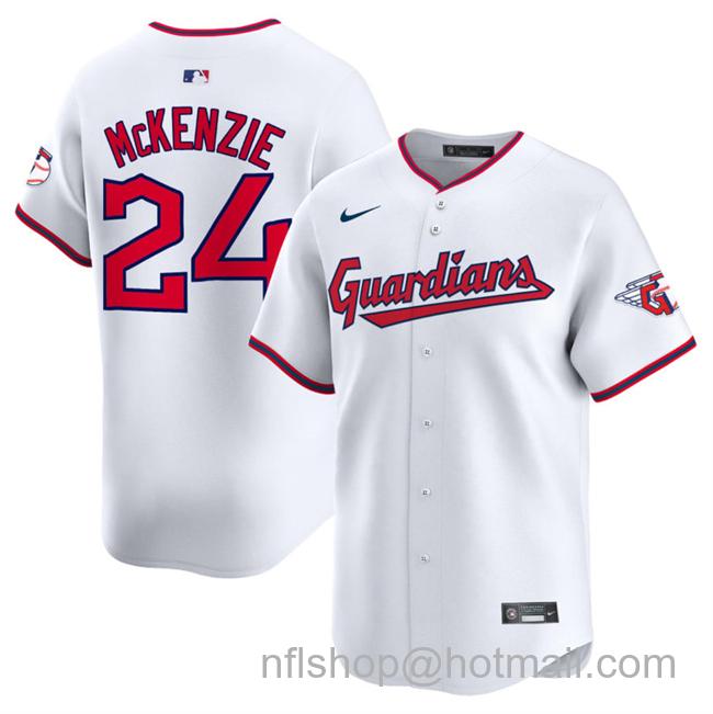 Men's Cleveland Guardians #24 Triston McKenzie White Home Limited Stitched Baseball Jersey