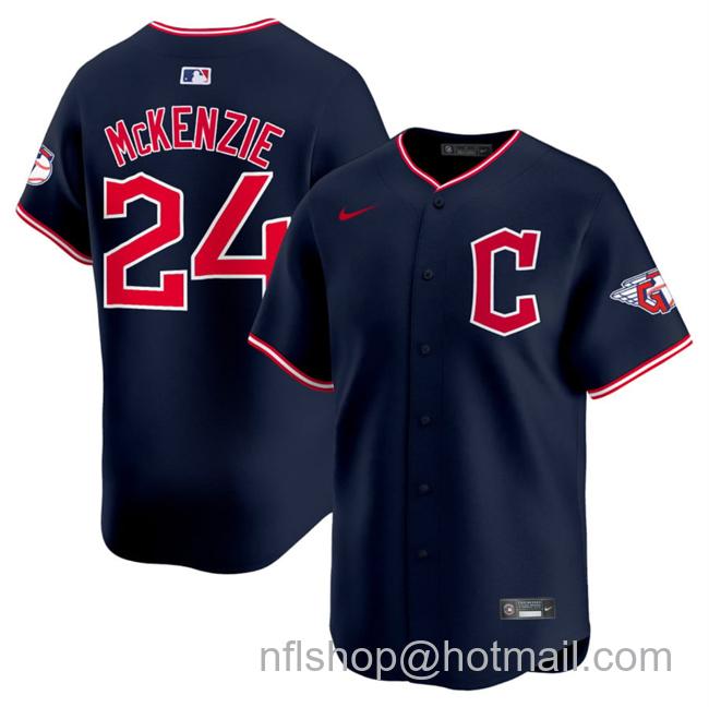 Men's Cleveland Guardians #24 Triston McKenzie Navy 2025 Alternate Limited Stitched Baseball Jersey