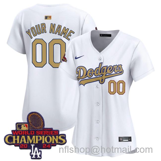 Women's Los Angeles Dodgers ACTIVE PLAYER Custom White 2024 World Series Champions 2025 Gold Collection Limited Stitched Baseball Jersey